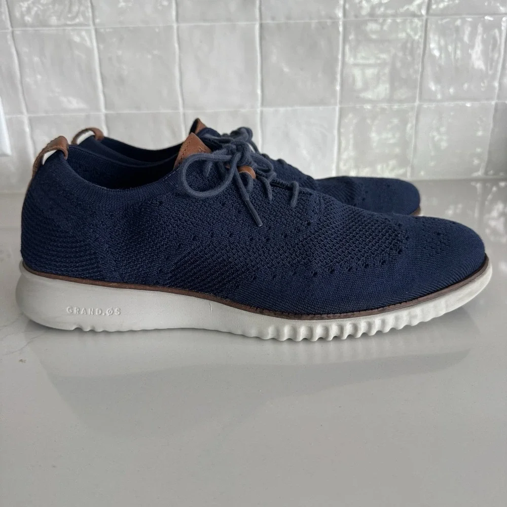 Cole Haan‎ Zerogrand Stitchlite Oxford Men 12 Navy Blue Wingtip Knit Sneaker